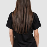 Tricou femei bumbac elastic cu imprimeu floral, negru roz