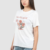 Tricou femei bumbac elastic cu imprimeu floral, alb cărămiziu