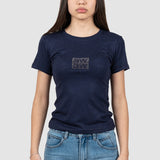 Tricou femei bumbac elastic perforat, logo frontal, bleumarin