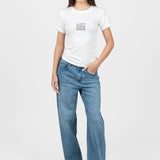 Tricou femei din bumbac elastic perforat, logo frontal, alb