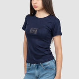Tricou femei bumbac elastic perforat, logo frontal, bleumarin