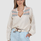 Bluză damă MDM din bumbac cu broderie decorativă albă