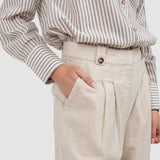 Pantaloni damă din in și bumbac cu croială largă BEJ