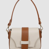 Geantă shoulder bag damă din piele naturală crem/maro