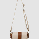 Geantă shoulder bag damă din piele naturală crem/maro