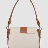 Geantă shoulder bag damă din piele naturală crem/maro