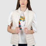 Vestă damă matlasată crem cu guler înalt