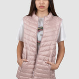 Vestă damă matlasată roz pudră cu fermoar