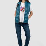 Vestă damă matlasată cu fermoar turcoaz