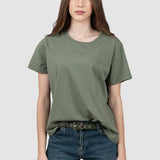 Tricou femei din bumbac elastic, galben/kaki