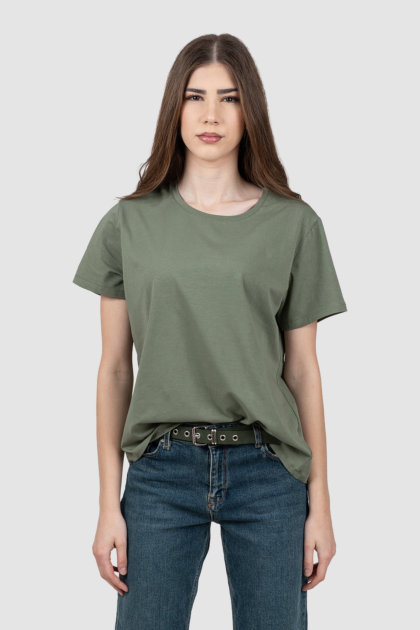 Tricou femei din bumbac elastic, galben/kaki