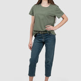 Tricou femei din bumbac elastic, galben/kaki