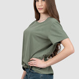 Tricou femei din bumbac elastic, galben/kaki