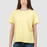 Tricou femei din bumbac elastic, galben/kaki