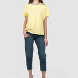 Tricou femei din bumbac elastic, galben/kaki