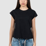 Tricou femei din bumbac cu mâneci scurte tip kimono, negru