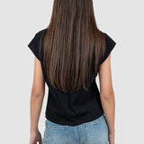 Tricou femei din bumbac cu mâneci scurte tip kimono, negru