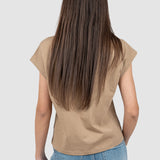 Tricou femei din bumbac cu mâneci scurte tip kimono, bej
