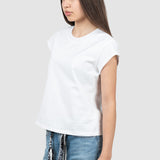 Tricou femei bumbac cu mâneci scurte tip kimono, alb