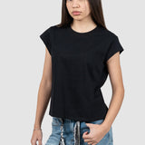 Tricou femei din bumbac cu mâneci scurte tip kimono, negru