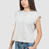 Tricou femei din bumbac cu mâneci scurte tip kimono, gri