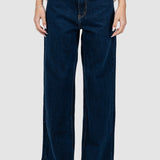Pantaloni femei denim croială largă talie medie albastru