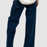 Pantaloni femei denim croială largă talie medie albastru