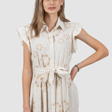 Rochie lungă de vară tip cămașă cu broderie crem