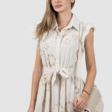 Rochie lungă de vară tip cămașă cu broderie crem