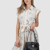 Rochie lungă de vară tip cămașă cu broderie crem/negru