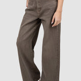 Pantaloni femei denim croială largă talie medie maro