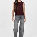 Pantaloni femei denim croială largă talie medie gri