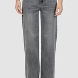 Pantaloni femei denim croială largă talie medie gri