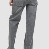 Pantaloni femei denim croială largă talie medie gri