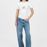 Pantaloni femei denim croială largă talie medie albastru