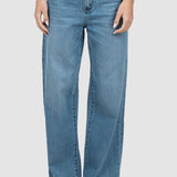 Pantaloni femei denim croială largă talie medie albastru