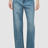 Pantaloni femei denim croială largă talie medie albastru