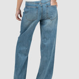 Pantaloni femei denim croială largă talie medie albastru