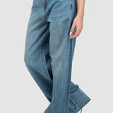Pantaloni femei denim croială largă talie medie albastru