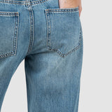 Pantaloni femei denim croială largă talie medie albastru
