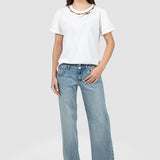 Pantaloni femei denim croială largă talie joasă albastru