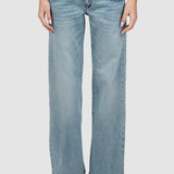 Pantaloni femei denim croială largă talie joasă albastru