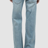 Pantaloni femei denim croială largă talie joasă albastru