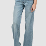 Pantaloni femei denim croială largă talie joasă albastru