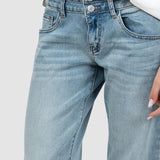 Pantaloni femei denim croială largă talie joasă albastru