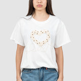 Tricou femei alb cu aplicație inimă brodată și text decorativ