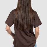 Tricou femei maro cu aplicație inimă brodată și text decorativ