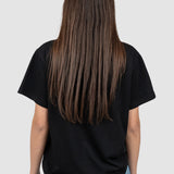 Tricou femei negru cu aplicație inimă brodată și text decorativ