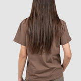 Tricou femei camel cu aplicație colier decorativ la guler