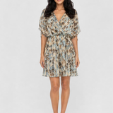 Rochie damă scurtă petrecută cu imprimeu bej/blue mix